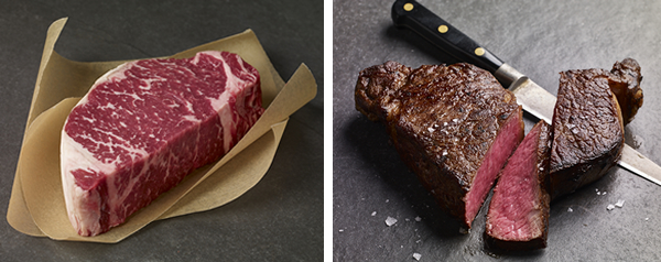 Strip Steak Raw and Cooked